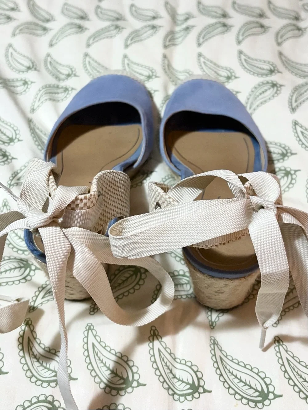 Vionic Maris Aruba Espadrille Wedge Heel Light Blue Cream Accents 7.5